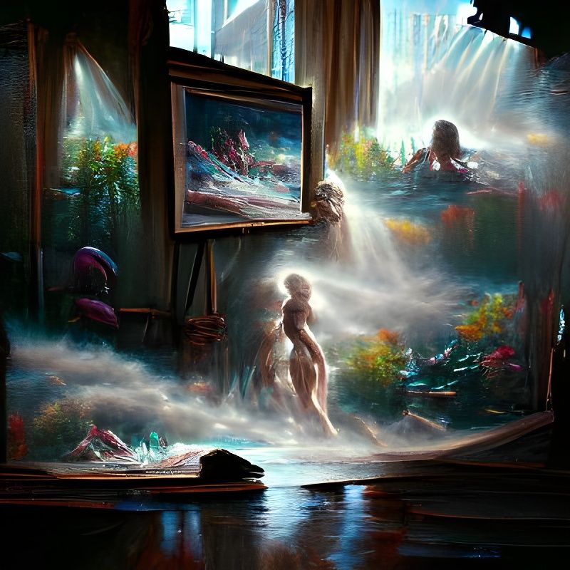 Boy's Reflection: Sci-Fi Fantasy Lake Scene
