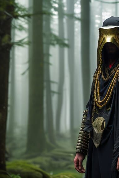 Masked Shaman in a forest clearing