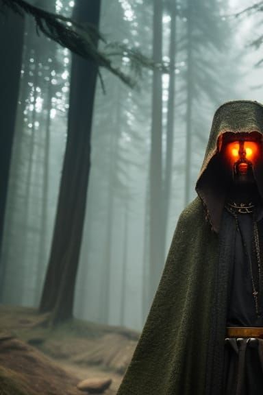 Masked Shaman in a forest clearing