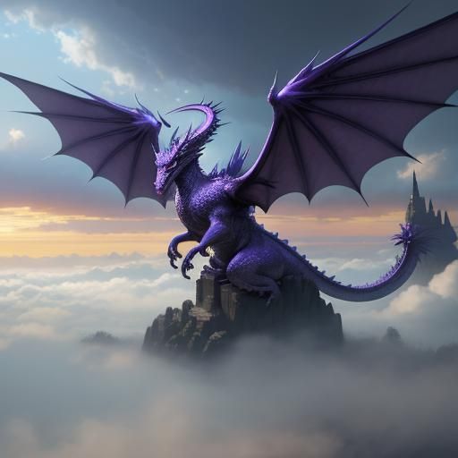 Majestic Purple Dragon Unfolding Wings: Anime 3D Art