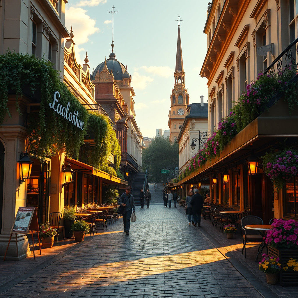 Vibrant Melbourne Cafe in Hyperrealistic Style