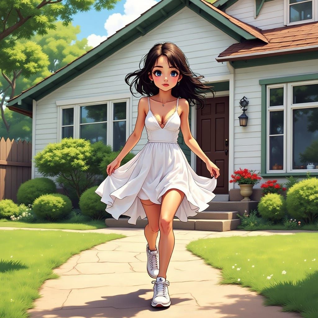 Anime Girl Running Away in Miyazaki Style