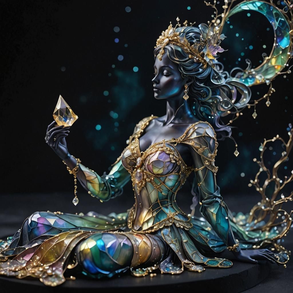 Iridescent Alcohol Ink Glass Statue of a Woman