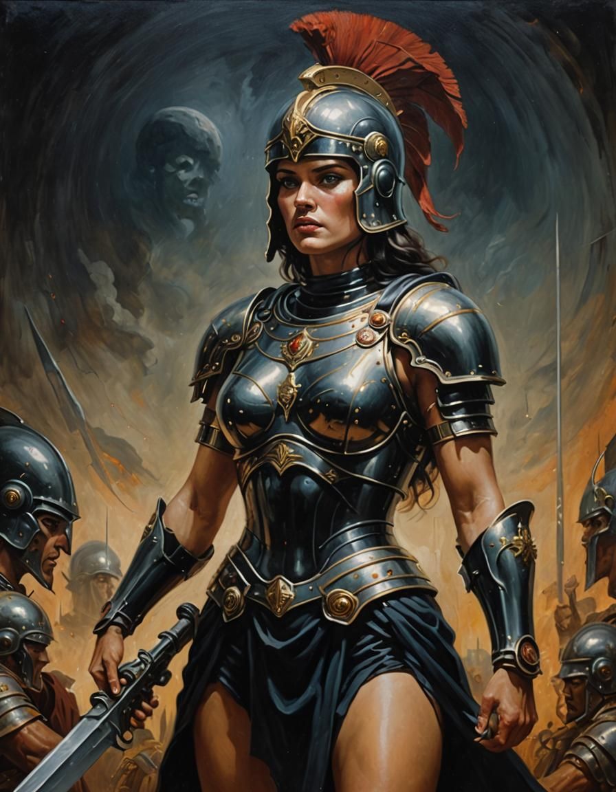 Female Legionnaire in Dark Sci-Fi Oil Painting