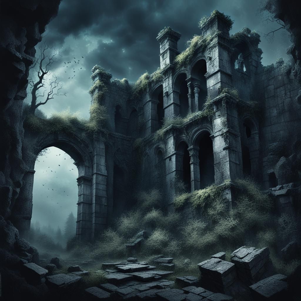 Dilapidated Castle Wall in Science Fantasy Style