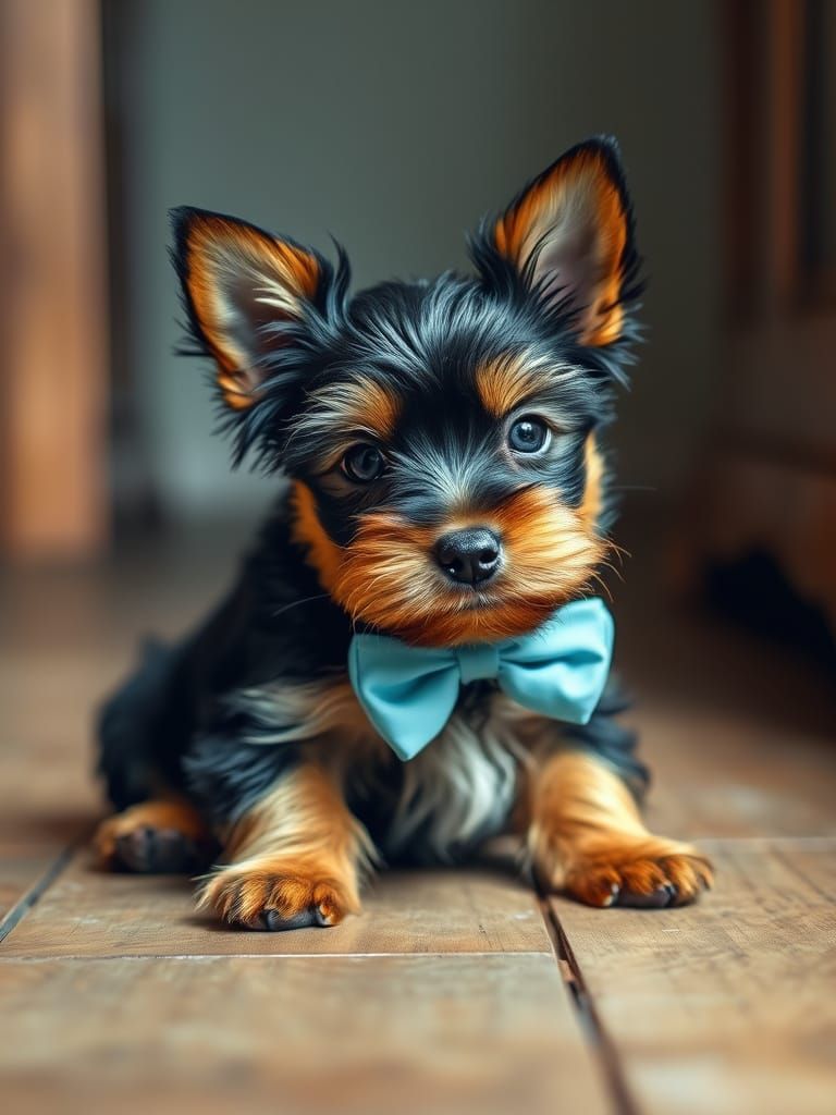 Sweet Yorkshire Terrier Puppy in Watercolor Style