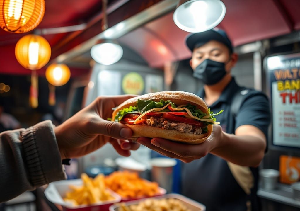 Bánh Mì Thịt Sandwich Hand-Off: Food Truck Photo