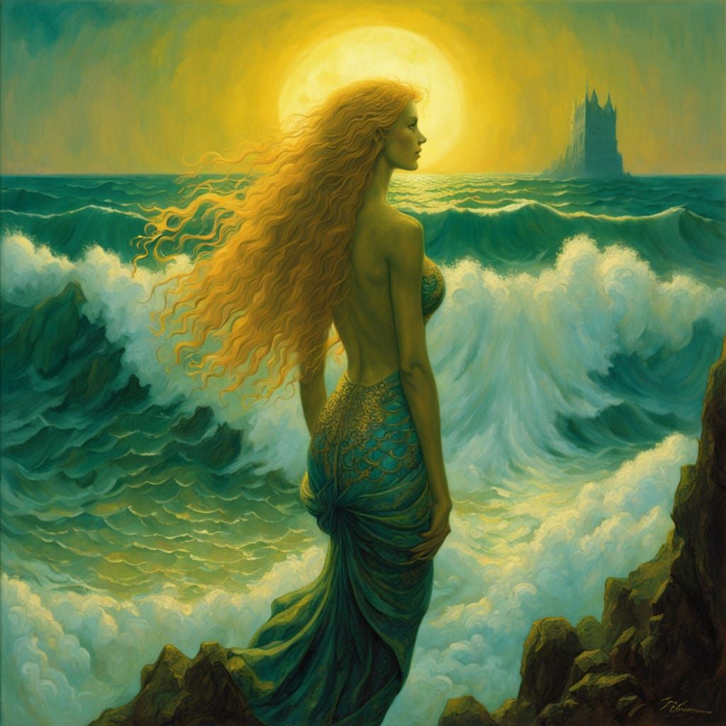 Wild majestic ocean with a mermaid