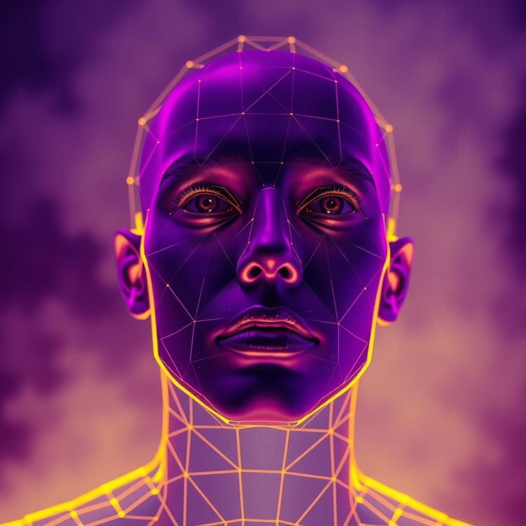 Deconstructed Cyberpunk Portrait with Floating Features