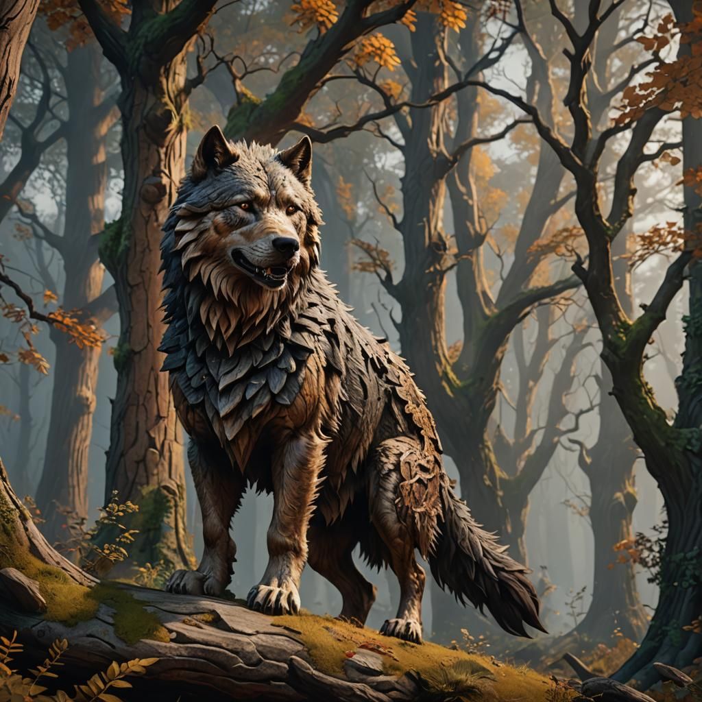Barkskin Druid Dire Wolf Fantasy Concept Art