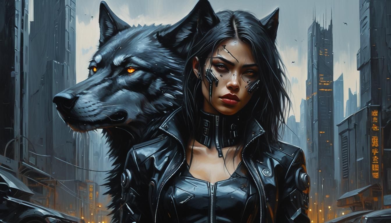 Cyberpunk Half-Wolf Woman 01