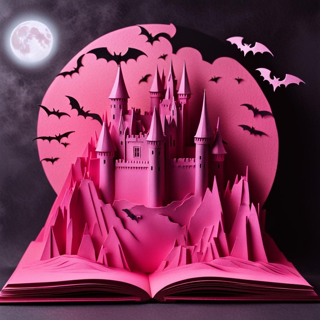 Pink Dracula's Castle: 3D Popup Book Scene