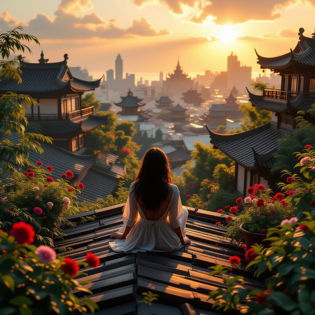 Rooftop Paradise with Lush Garden in Maximalist Style