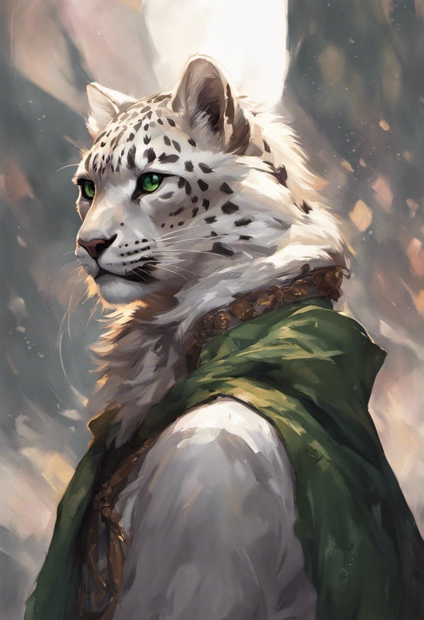 Detailed Portrait of Snow Leopard Catfolk Character