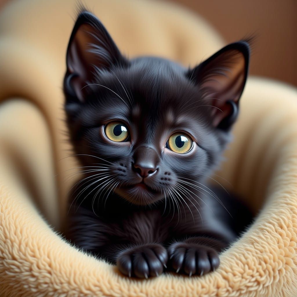 Cute Black Kitten with Bandaged Eye