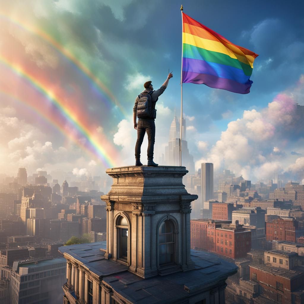 Giant Figure with Rainbow Flag Fantasy Art