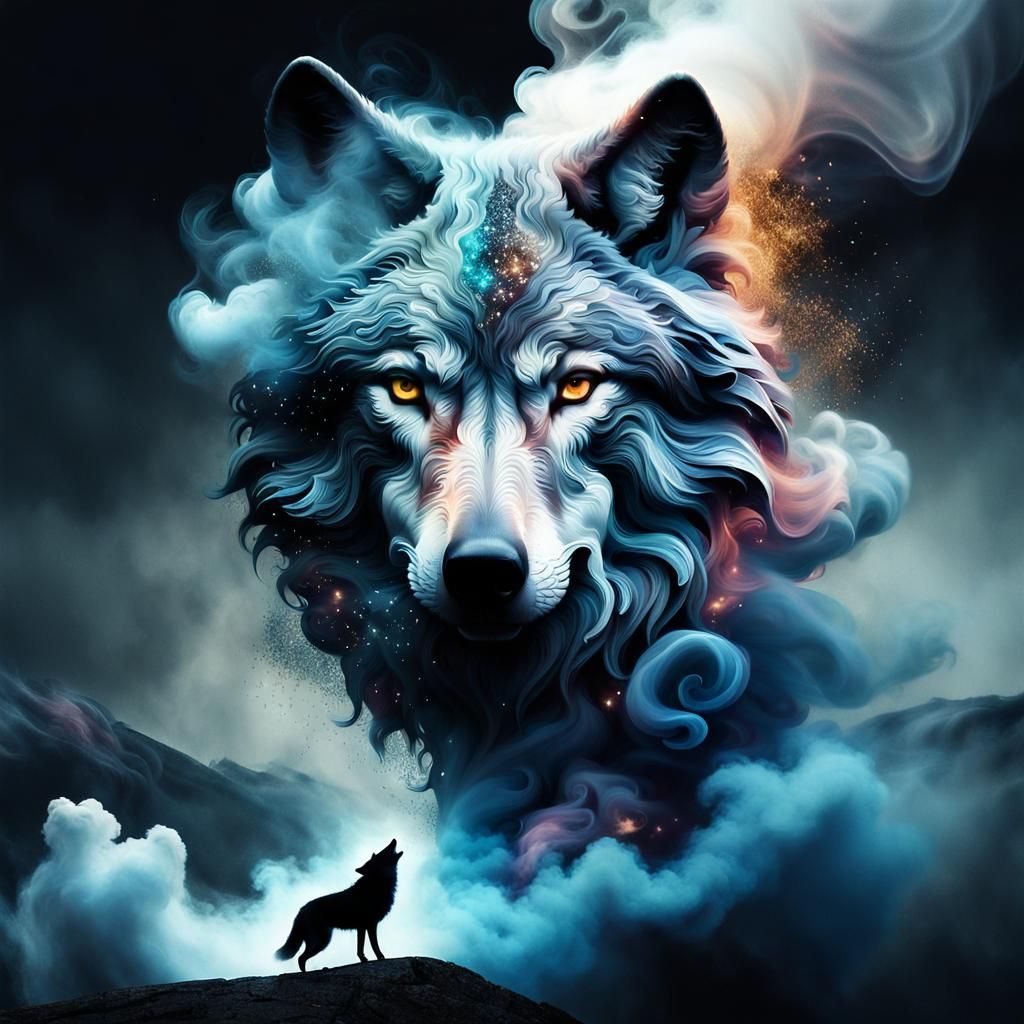 Majestic Smoke Wolf Digital Illustration