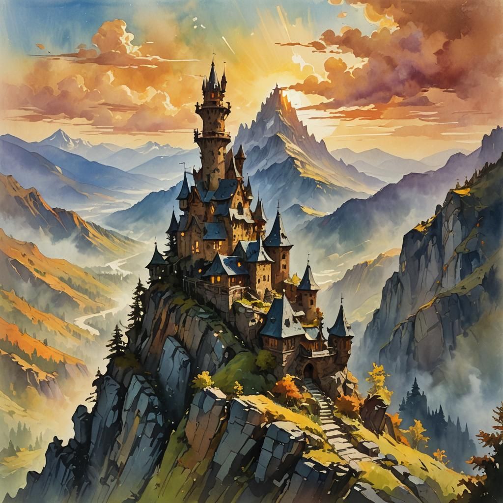 Goblin Castle on Impossible Peak: Gouache Impressionist Pain...