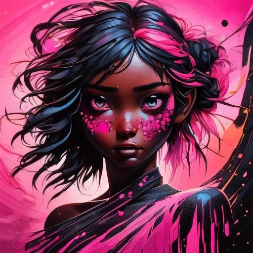 Colorful Paint Splashes on Black Silhouette Portrait