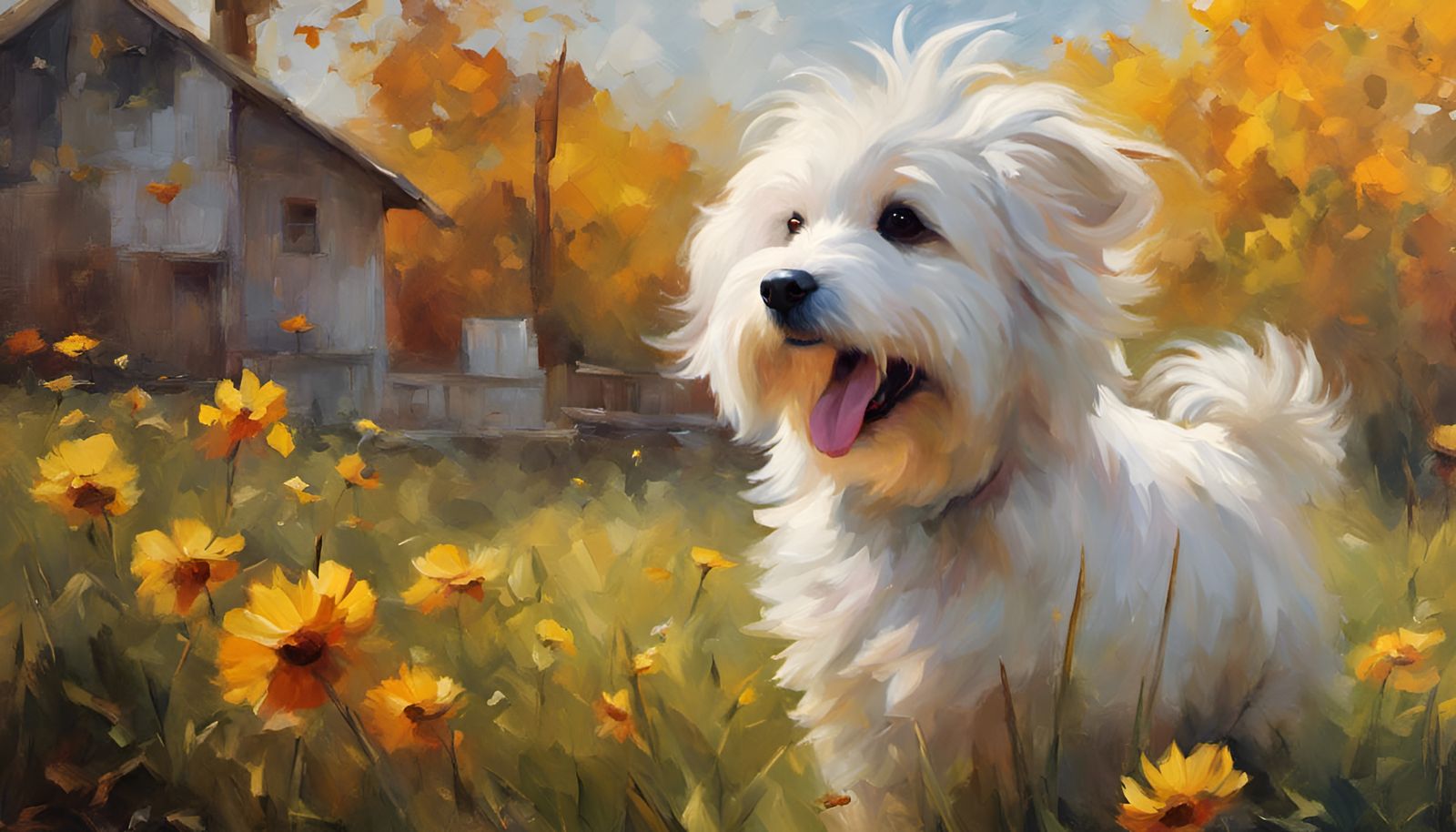 Adorable Coton de Tulear Dog Oil Painting