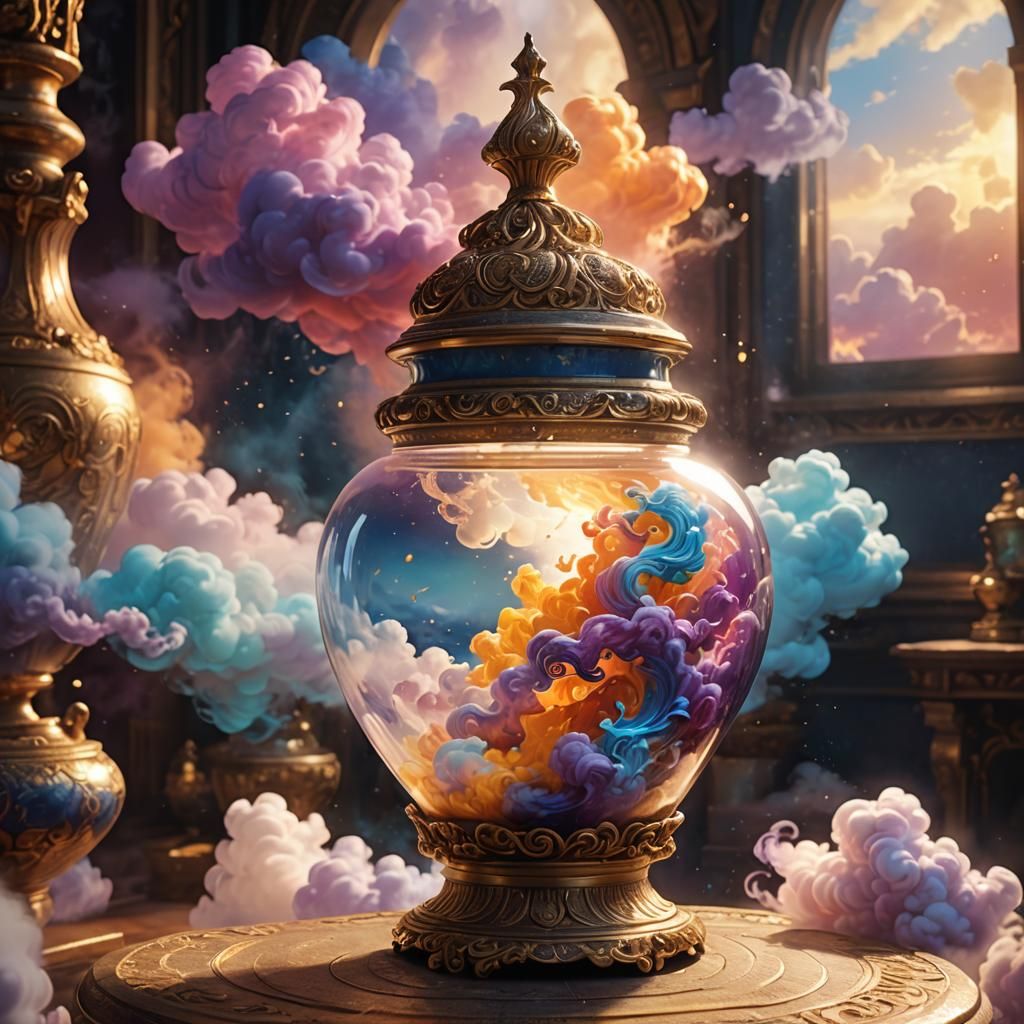 Ornate Jar Containing Swirling Clouds: Fantasy Concept Art
