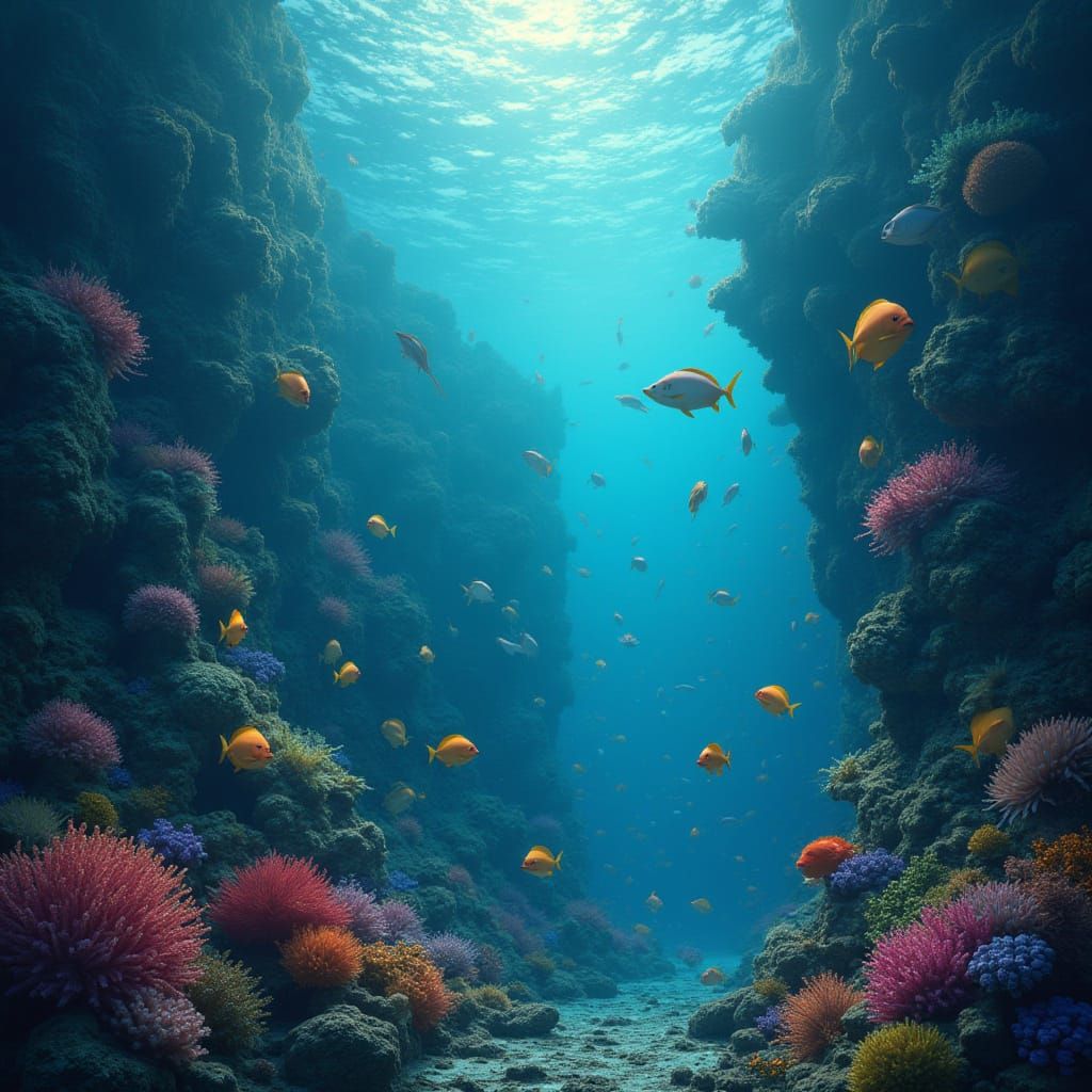 Luminous Deep Sea Ecosystem Painting