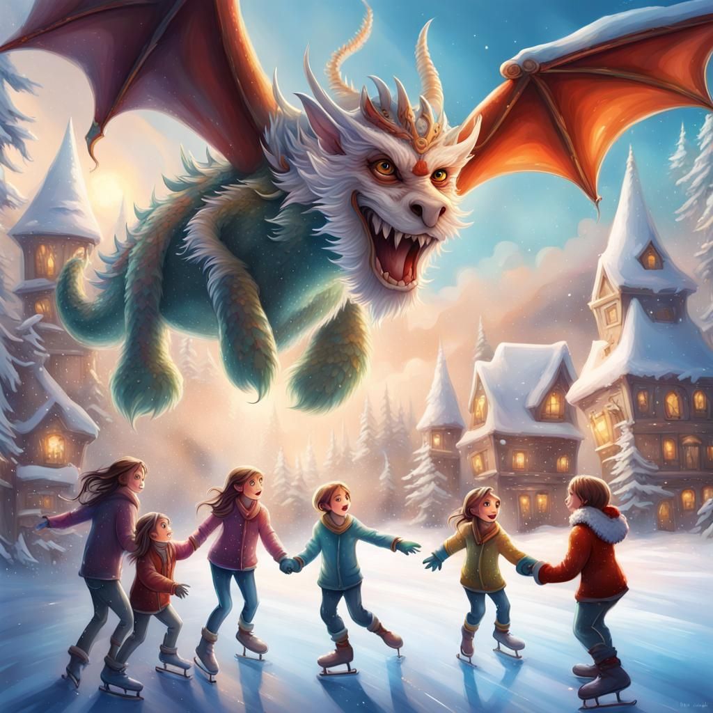 Family Ice Skating with Santa's Elves and Dragons