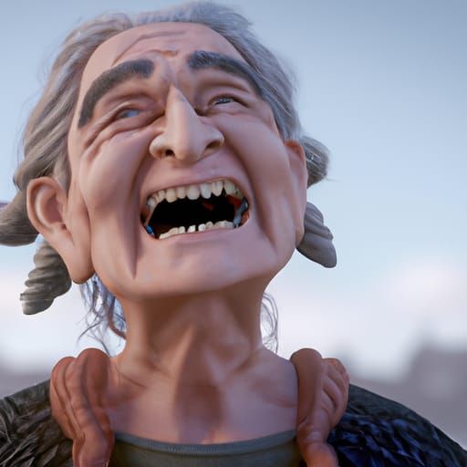 Laughing Old Woman in Detailed 3D Rendering