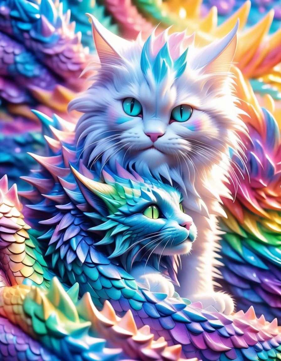 Fantasy Cat & Baby Cat Dragons