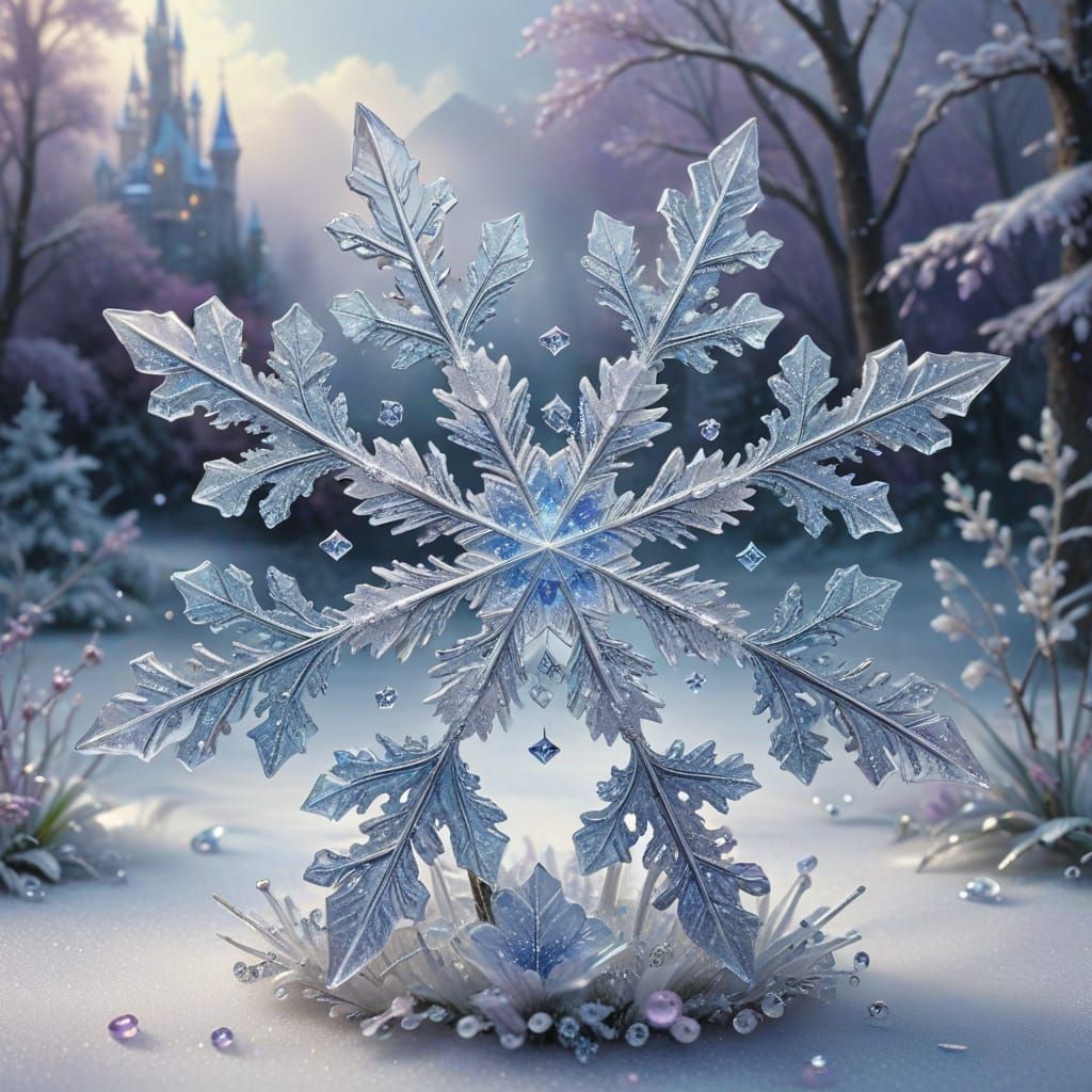 Ethereal Crystal Snowflake Castle in Pastel Hues