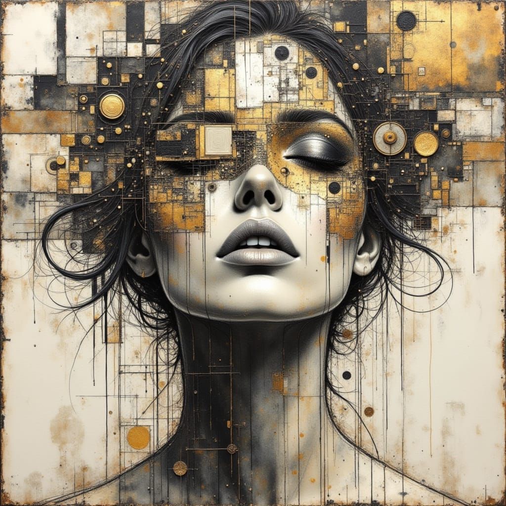 Abstract Portrait of a Woman with Filigree and Sketch Lines