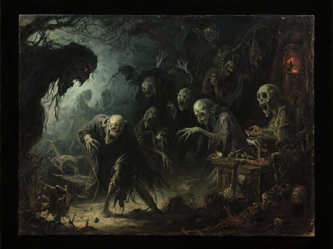Eerie Supernatural Figures in Dark Tenebrism Style