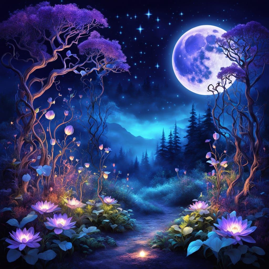 Magical Plants Singing Spells Under Full Moon