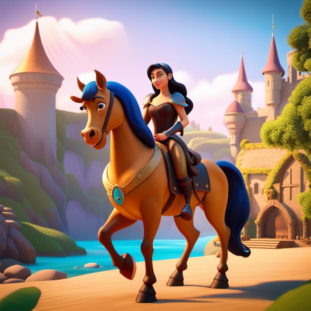 Sick and tired of trying to be a centaur she settles for a ride on a normal sire, Disney style