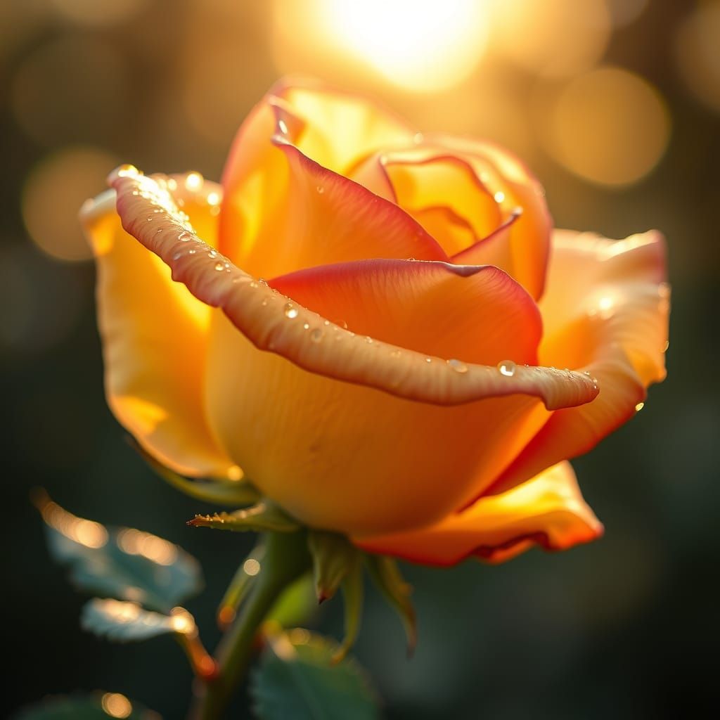 Hyperrealistic Pre-Raphaelite Rose in Golden Light