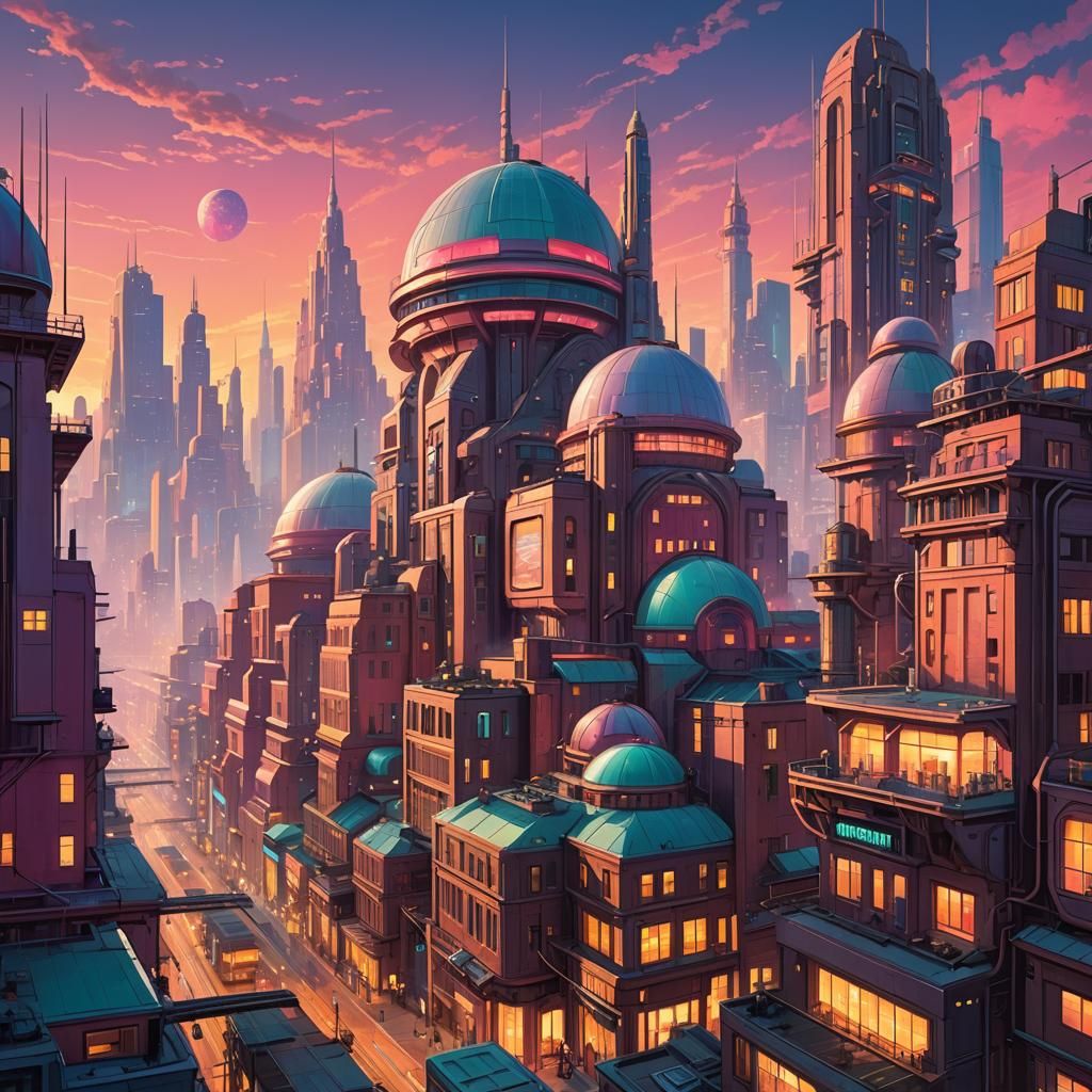 Retro-Futuristic Metropolis Concept Art