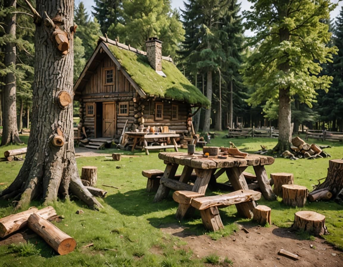 Medieval Lumberjack Scene in Rustic Style