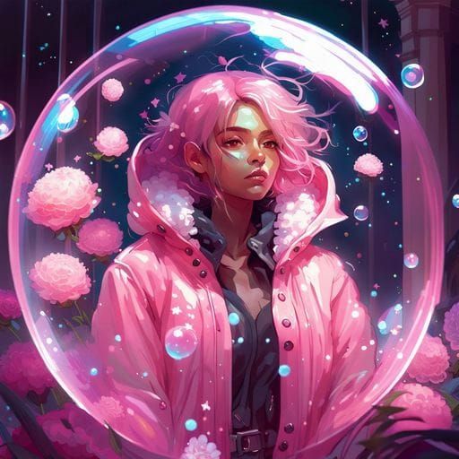 Anime Woman in Bubble, Detailed Digital Portrait