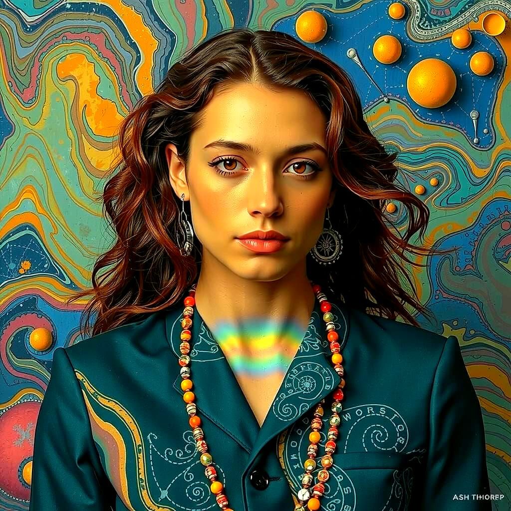 Psychedelic Silhouette Dissolving into Rainbow Currents