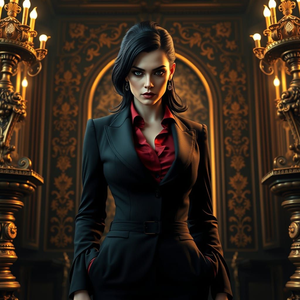 Regal Mafia Boss in High-Stakes Underworld Ambiance