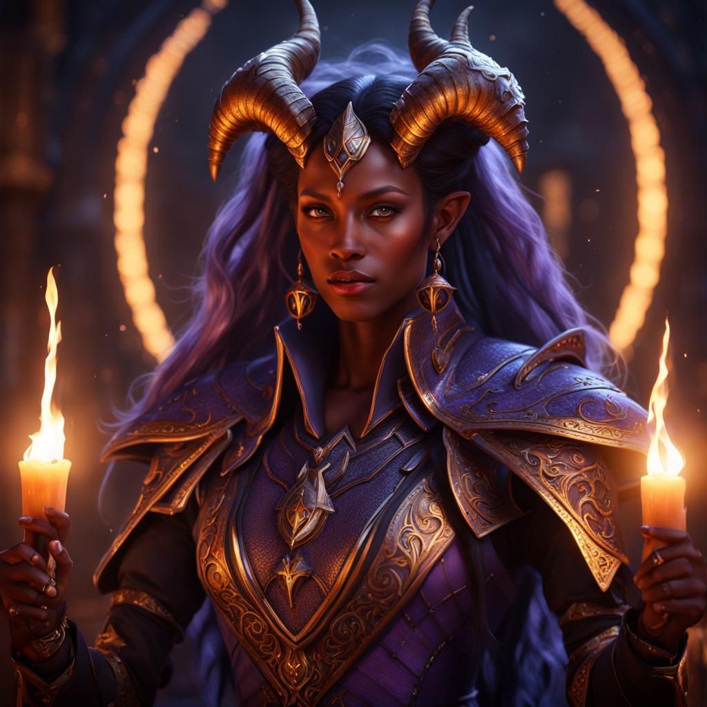 Alluring Tiefling Cleric in Detailed Matte Painting