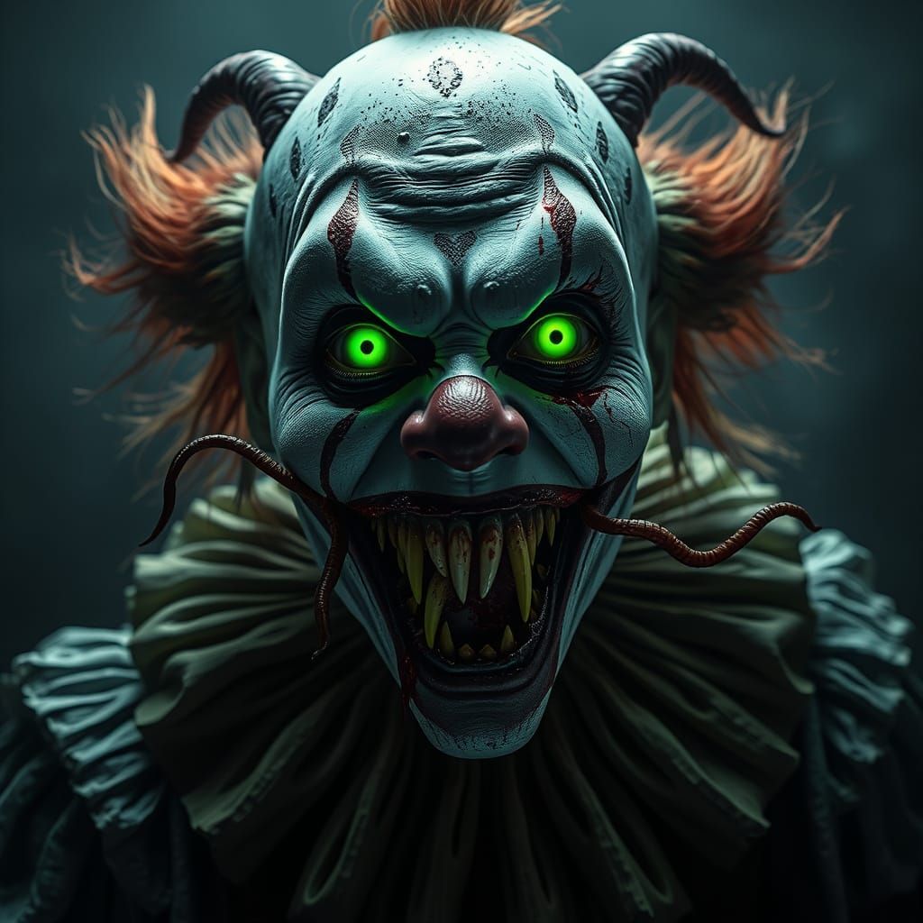 Demonic Clown Radiates Malevolence in Dark Gothic Horror Sce...