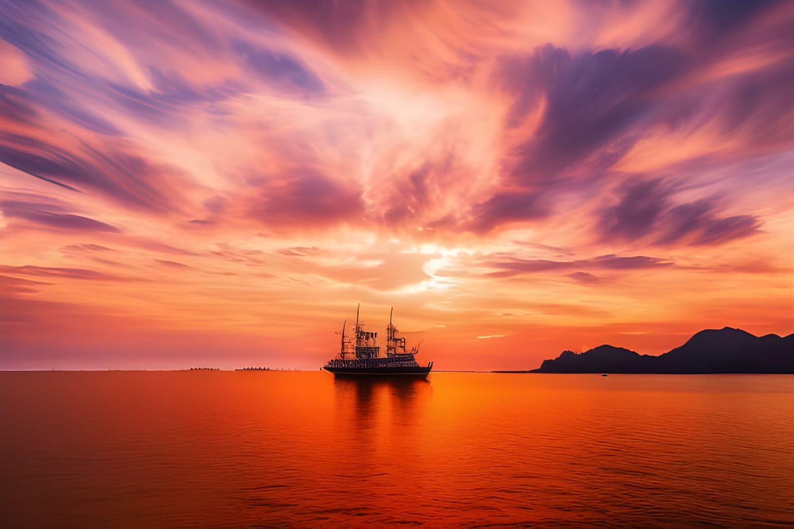 Beautiful Sunset With Shrimp boats on horizon with a dramatic sky - 4651
