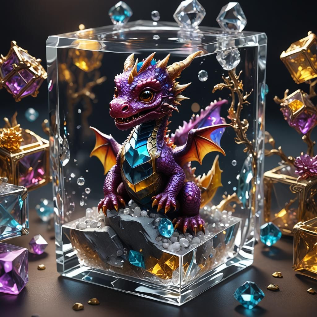 Miniature Dragon in Diamond Cube: Fantasy Concept Art