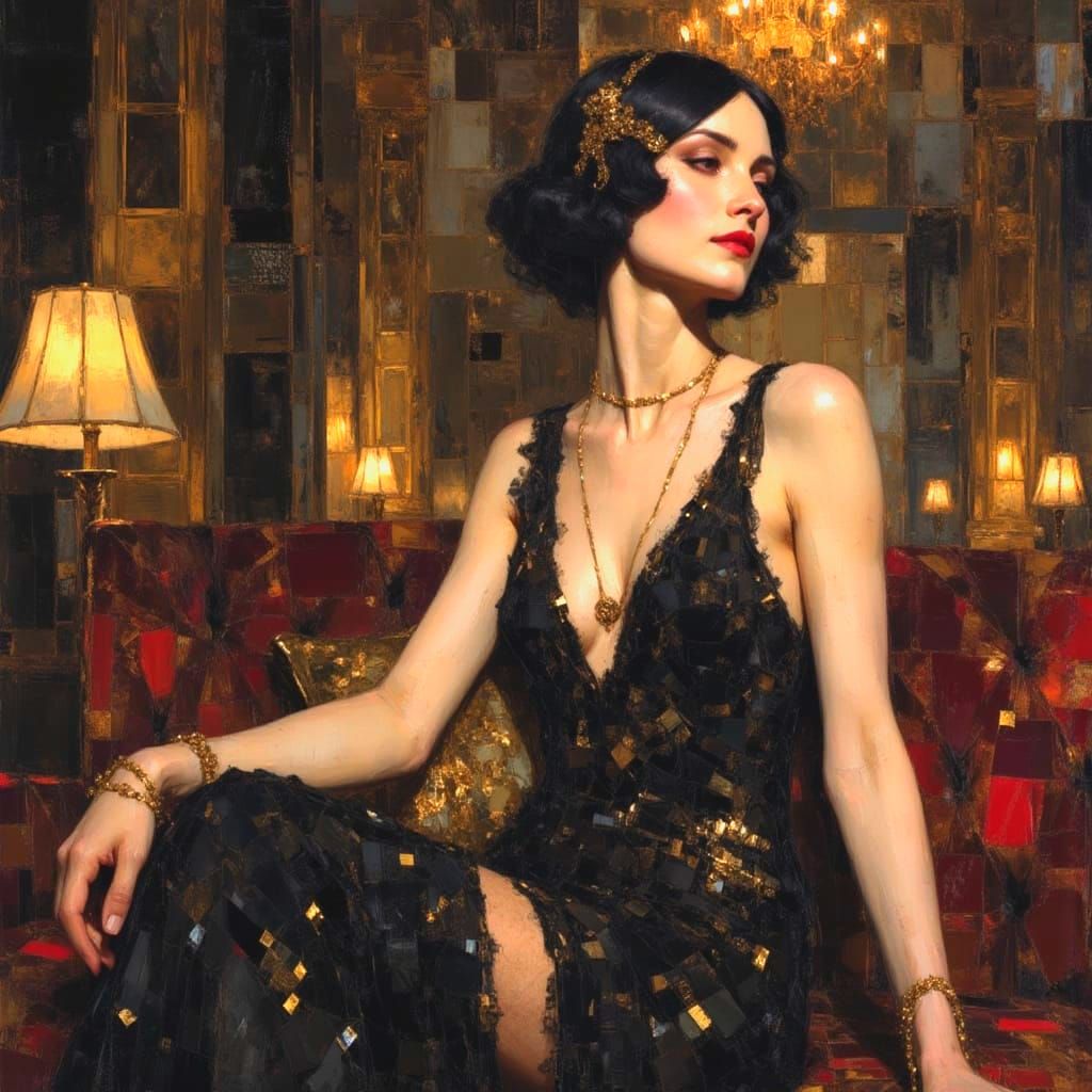 1920s Flapper in Art Deco Parlor