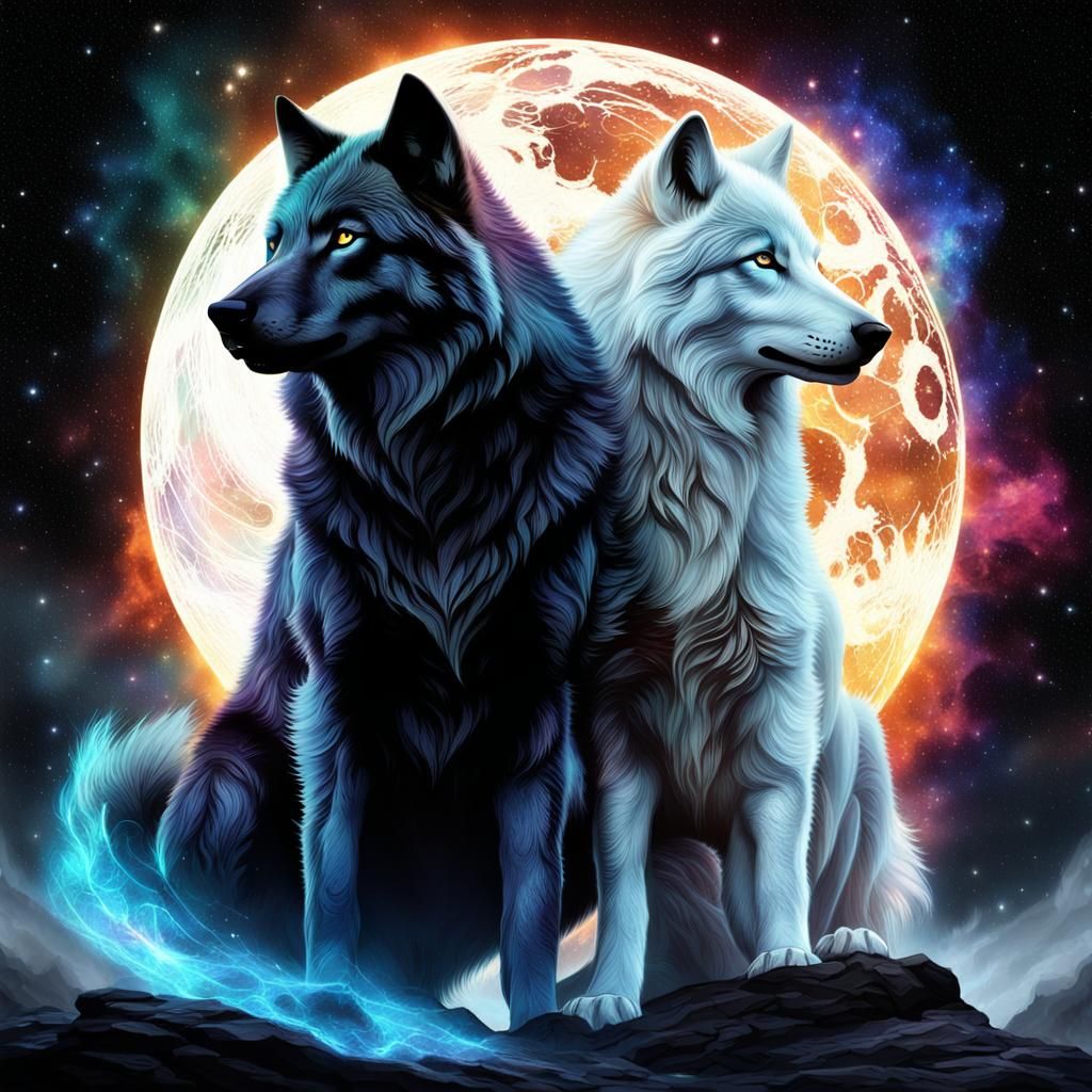 Yin Yang Wolves in Iridescent Realm