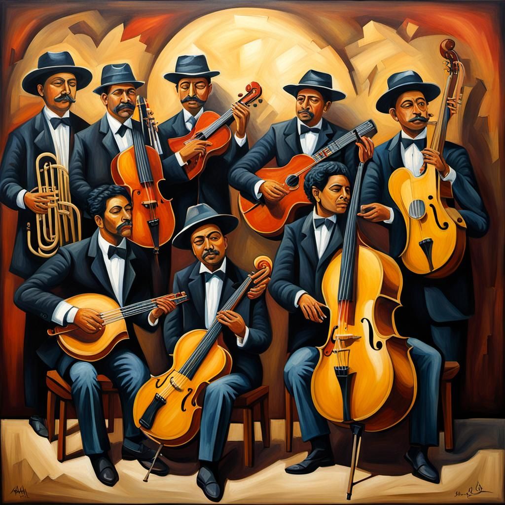 Musicians in Geometric Abstract Expressionist Style