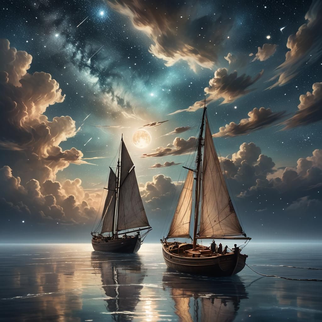 Sailor Navigating Starry Sky in Van Gogh Style