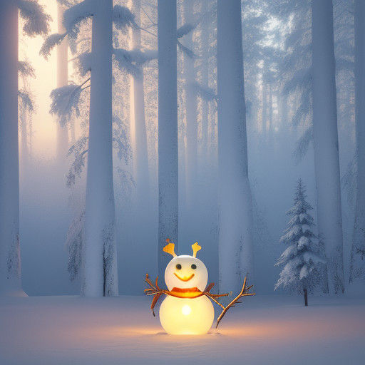 Surreal Anime Snowman Unfolds in Snowy Forest