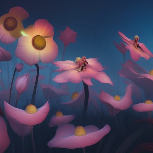 Surreal Bleak Flowers in Digital Art Style
